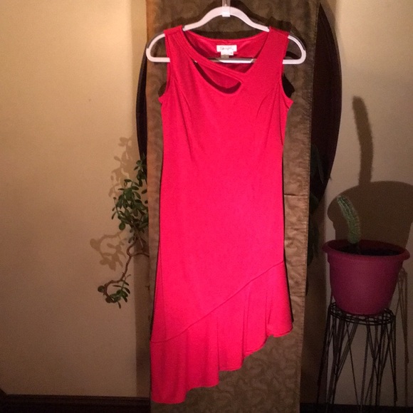 Red Asymmetrical Party Dress - Picture 2 of 4